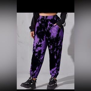 Women’s black and purple splatter tie dye drawstring sweatpants/joggers